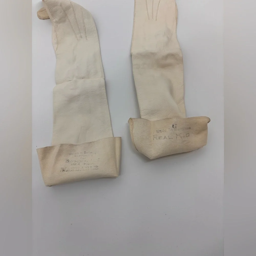 Vintage 1940s–50s White Kid Leather Opera Gloves Button Wrist Size 6–7 Real Kid